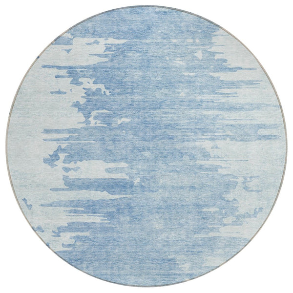 HomeRoots 5' Abstract Washable Indoor Outdoor Area Rug in Sky and Denim Blue for Coastal Charm and Durability 8' Round 582436