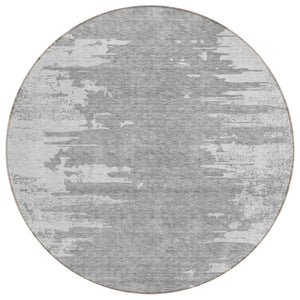 HomeRoots 5' Stylish Silver Gray and Ivory Abstract Washable Area Rug for Indoor and Outdoor Spaces 8' Round 582442