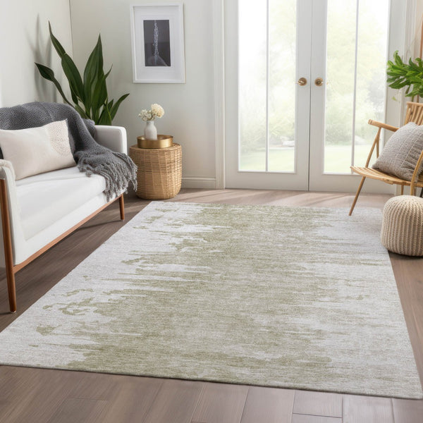 Homeroots 3' Stylish Green And Mint Abstract Washable Area Rug For Indoor And Outdoor Spaces, Durable Design 5' X 8' Polyester 582447
