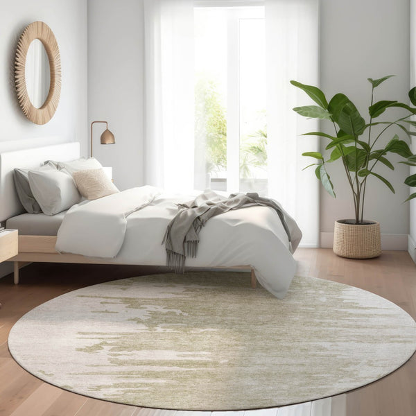 Homeroots 3' Stylish Green And Mint Abstract Washable Area Rug For Indoor And Outdoor Spaces, Durable Design 8' Round Polyester 582448