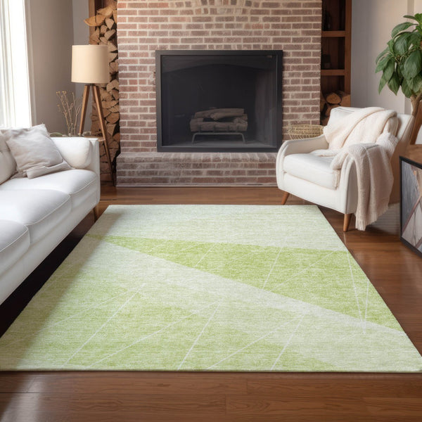 Homeroots 3' Mint Green And Ivory Geometric Washable Area Rug For Indoor And Outdoor Spaces, Stain Resistant 3' X 5' Polyester 582458