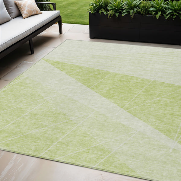 Homeroots 3' Mint Green And Ivory Geometric Washable Area Rug For Indoor And Outdoor Spaces, Stain Resistant 5' X 8' Polyester 582459