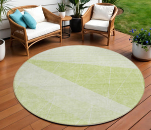 Homeroots 3' Mint Green And Ivory Geometric Washable Area Rug For Indoor And Outdoor Spaces, Stain Resistant 8' Round Polyester 582460