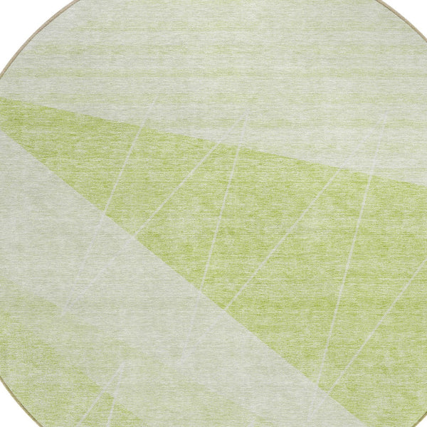 Homeroots 3' Mint Green And Ivory Geometric Washable Area Rug For Indoor And Outdoor Spaces, Stain Resistant 8' Round Polyester 582460