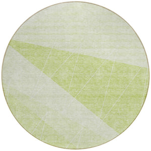 Homeroots 3' Mint Green And Ivory Geometric Washable Area Rug For Indoor And Outdoor Spaces, Stain Resistant 8' Round Polyester 582460