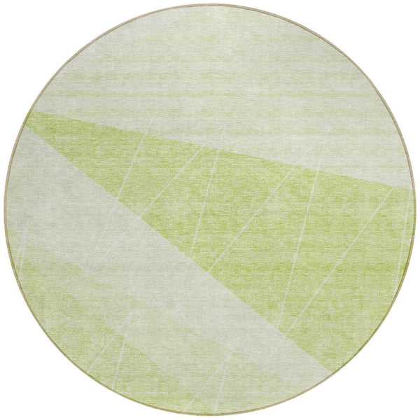 Homeroots 3' Mint Green And Ivory Geometric Washable Area Rug For Indoor And Outdoor Spaces, Stain Resistant 8' Round Polyester 582460