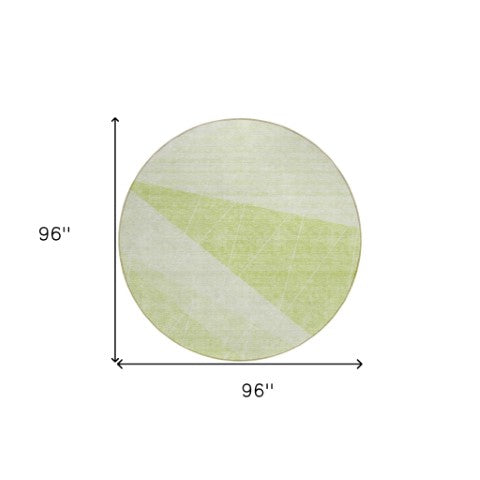 Homeroots 3' Mint Green And Ivory Geometric Washable Area Rug For Indoor And Outdoor Spaces, Stain Resistant 8' Round Polyester 582460