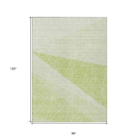 Homeroots 3' Mint Green And Ivory Geometric Washable Area Rug For Indoor And Outdoor Spaces, Stain Resistant 8' X 10' Polyester 582461