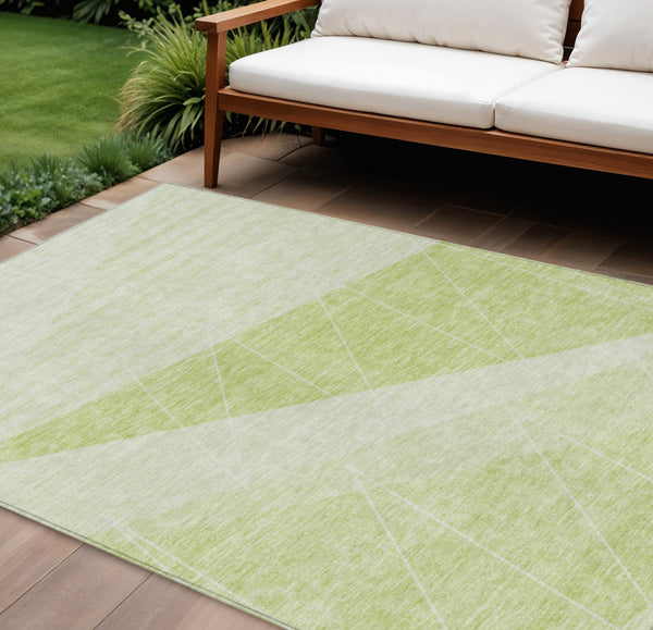 Homeroots 3' Mint Green And Ivory Geometric Washable Area Rug For Indoor And Outdoor Spaces, Stain Resistant 9' X 12' Polyester 582462