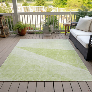 Homeroots 3' Mint Green And Ivory Geometric Washable Area Rug For Indoor And Outdoor Spaces, Stain Resistant 10' X 14' Polyester 582463