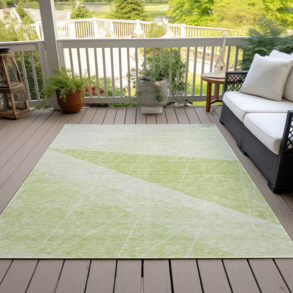 Homeroots 3' Mint Green And Ivory Geometric Washable Area Rug For Indoor And Outdoor Spaces, Stain Resistant 10' X 14' Polyester 582463