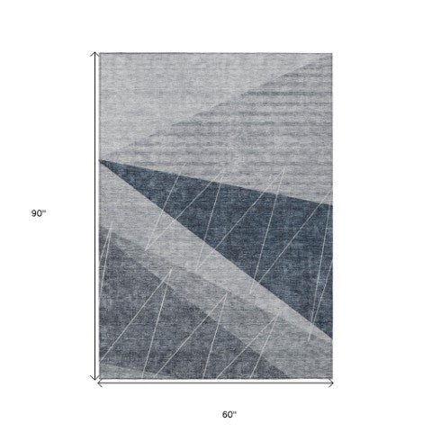 Homeroots 3' Mint Green And Ivory Geometric Washable Area Rug For Indoor And Outdoor Spaces, Stain Resistant 5' X 8' Polyester 582465