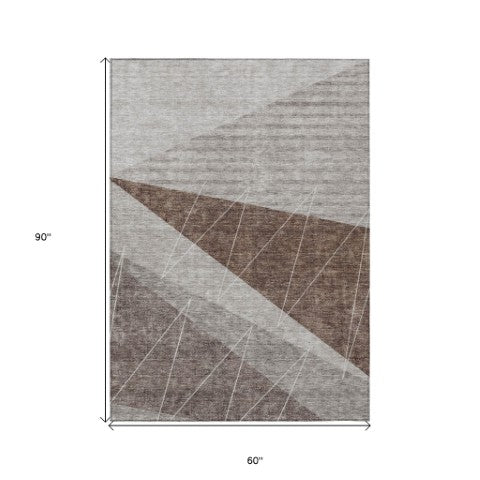 Homeroots 3' Mint Green And Ivory Geometric Washable Area Rug For Indoor And Outdoor Spaces, Stain Resistant 5' X 8' Polyester 582471