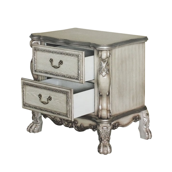 English Elm Traditional Nightstand with Floral Decals and Rope Moldings, Crown Molding Accent, Charming Princess Appeal Antique White 22 L x 34 W x 29 H B2741P324884