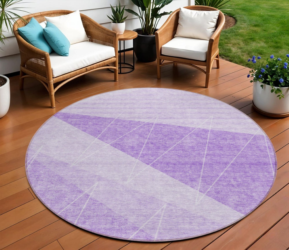 HomeRoots 5' Stylish Lavender and Purple Geometric Indoor Outdoor Area Rug - Durable, Washable, Versatile Design 8' Round 582478