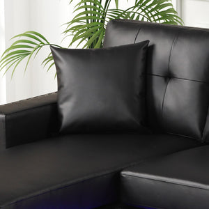 English Elm PVC Reversible Sectional Sofa Chaise with LED Lights, Tufted Cushions, Nailhead Trim & Pillows - Black B016P406048