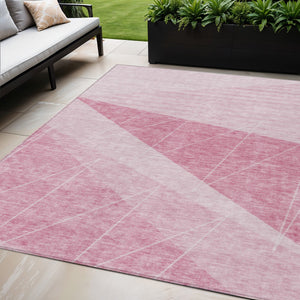 Homeroots 3' Mint Green And Ivory Geometric Washable Area Rug For Indoor And Outdoor Spaces, Stain Resistant 5' X 8' Polyester 582483