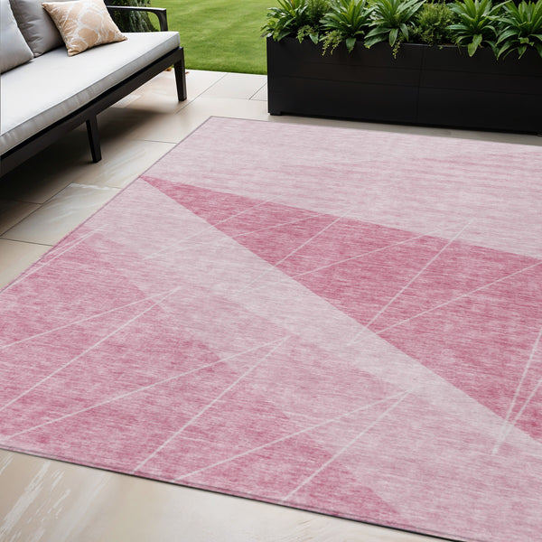 Homeroots 3' Mint Green And Ivory Geometric Washable Area Rug For Indoor And Outdoor Spaces, Stain Resistant 5' X 8' Polyester 582483