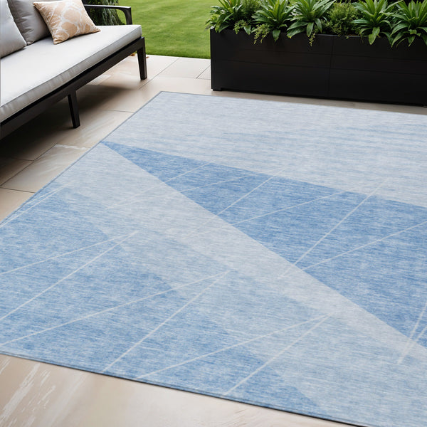 Homeroots 3' Mint Green And Ivory Geometric Washable Area Rug For Indoor And Outdoor Spaces, Stain Resistant 5' X 8' Polyester 582489