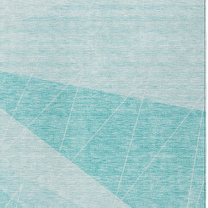Homeroots 3' Mint Green And Ivory Geometric Washable Area Rug For Indoor And Outdoor Spaces, Stain Resistant 3' X 5' Polyester 582494