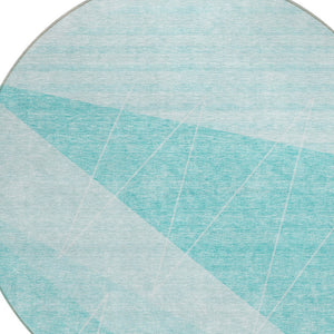 Homeroots 3' Mint Green And Ivory Geometric Washable Area Rug For Indoor And Outdoor Spaces, Stain Resistant 8' Round Polyester 582496