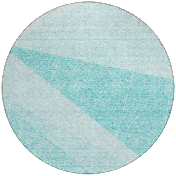 Homeroots 3' Mint Green And Ivory Geometric Washable Area Rug For Indoor And Outdoor Spaces, Stain Resistant 8' Round Polyester 582496
