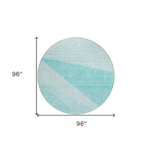 Homeroots 3' Mint Green And Ivory Geometric Washable Area Rug For Indoor And Outdoor Spaces, Stain Resistant 8' Round Polyester 582496