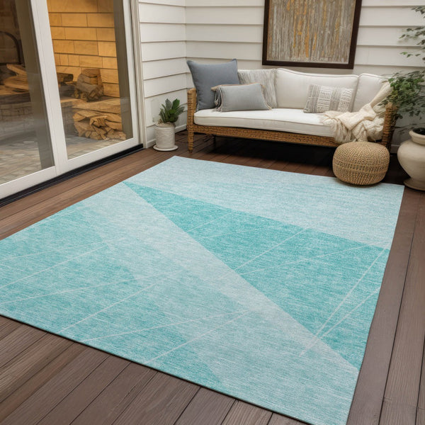 Homeroots 3' Mint Green And Ivory Geometric Washable Area Rug For Indoor And Outdoor Spaces, Stain Resistant 9' X 12' Polyester 582498
