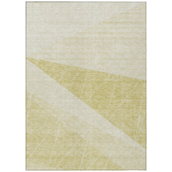 HomeRoots 5' Timeless Wheat Gold and Ivory Geometric Area Rug for Indoor and Outdoor High-Traffic Spaces 8' X 10' 582503