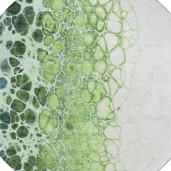 Homeroots 3' Stylish Green And Mint Abstract Washable Area Rug For Indoor And Outdoor Spaces, Durable Design 8' Round Polyester 582508