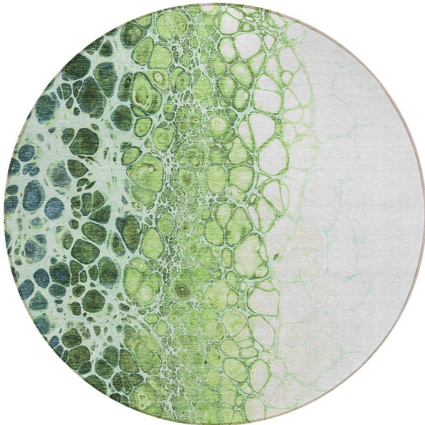 Homeroots 3' Stylish Green And Mint Abstract Washable Area Rug For Indoor And Outdoor Spaces, Durable Design 8' Round Polyester 582508