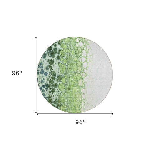 Homeroots 3' Stylish Green And Mint Abstract Washable Area Rug For Indoor And Outdoor Spaces, Durable Design 8' Round Polyester 582508