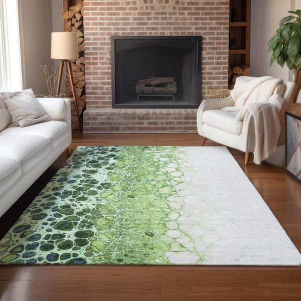 Homeroots 3' Stylish Green And Mint Abstract Washable Area Rug For Indoor And Outdoor Spaces, Durable Design 8' X 10' Polyester 582509
