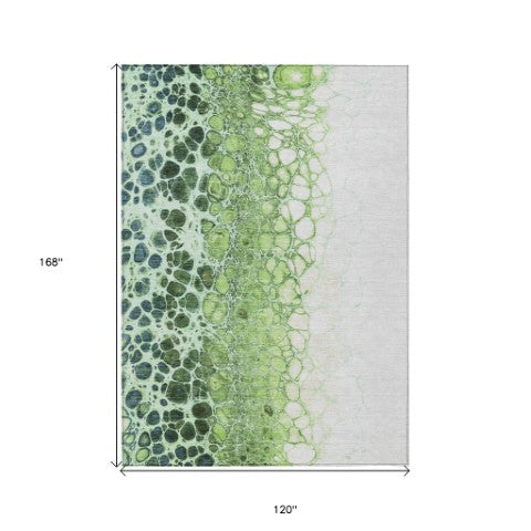 Homeroots 3' Stylish Green And Mint Abstract Washable Area Rug For Indoor And Outdoor Spaces, Durable Design 10' X 14' Polyester 582511