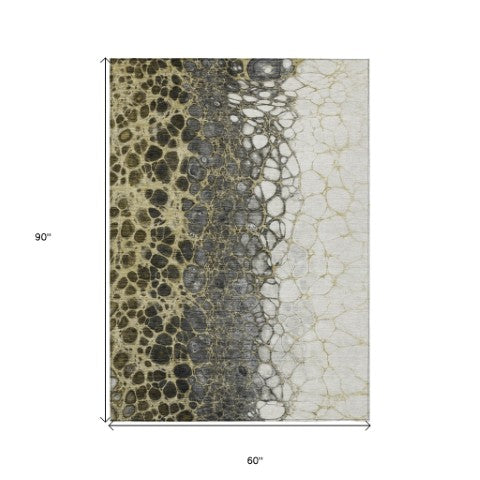 Homeroots 3' Stylish Green And Mint Abstract Washable Area Rug For Indoor And Outdoor Spaces, Durable Design 5' X 8' Polyester 582513