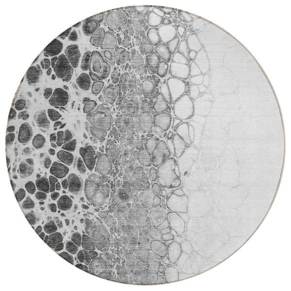 HomeRoots 5' Stylish Gray Silver Charcoal Abstract Area Rug - Washable, Durable, Perfect for Indoor & Outdoor Use 8' Round 582520