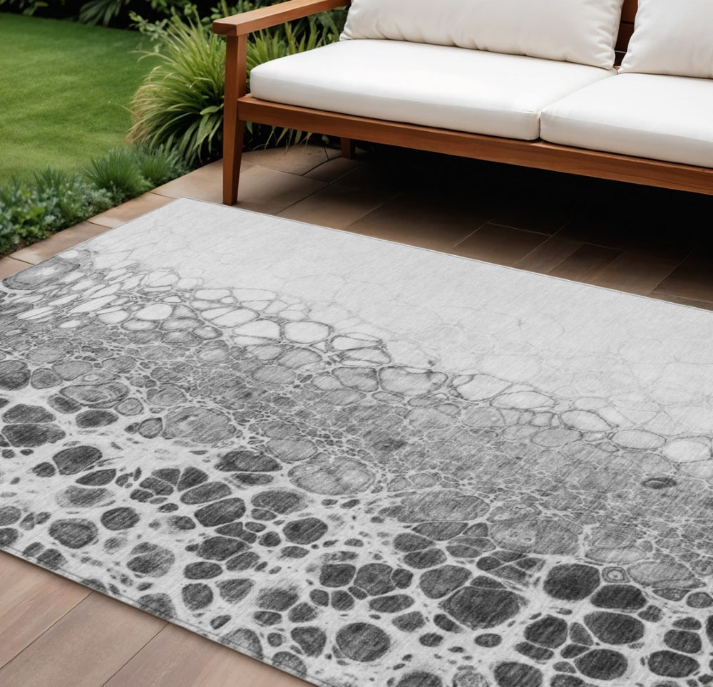 HomeRoots 9' Abstract Gray Silver Charcoal Area Rug - Modern Washable Design for Indoor & Outdoor Use 9' X 12' 582522