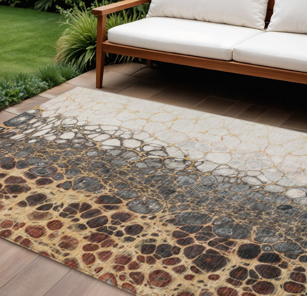 HomeRoots 9' Abstract Ivory Gray and Gold Area Rug – Modern Washable Design for Indoor and Outdoor Use 9' X 12' 582528