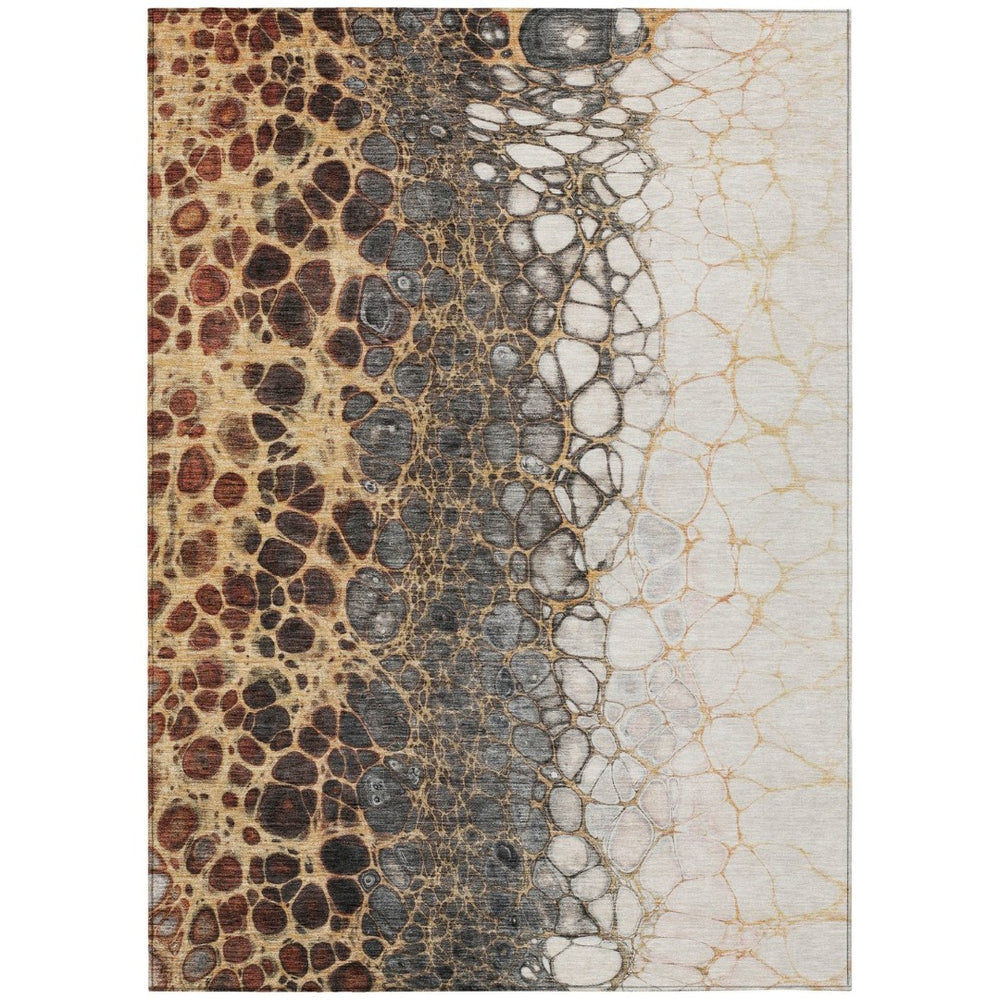 HomeRoots 9' Abstract Ivory Gray and Gold Area Rug – Modern Washable Design for Indoor and Outdoor Use 9' X 12' 582528