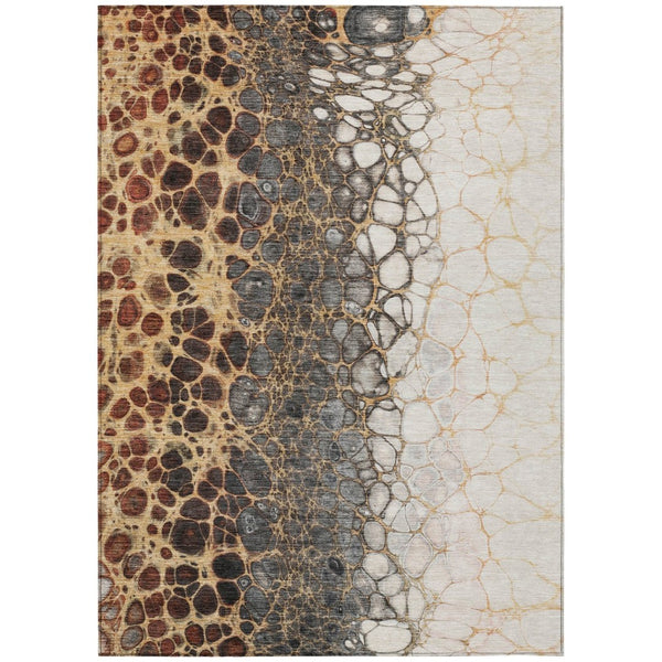 HomeRoots 9' Abstract Ivory Gray and Gold Area Rug – Modern Washable Design for Indoor and Outdoor Use 9' X 12' 582528