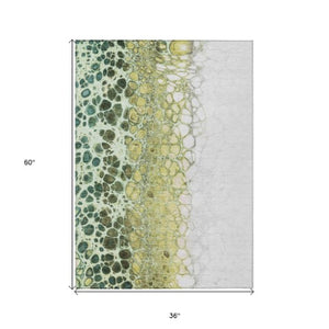 Homeroots 3' Stylish Green And Mint Abstract Washable Area Rug For Indoor And Outdoor Spaces, Durable Design 3' X 5' Polyester 582530