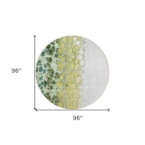 Homeroots 3' Stylish Green And Mint Abstract Washable Area Rug For Indoor And Outdoor Spaces, Durable Design 8' Round Polyester 582532