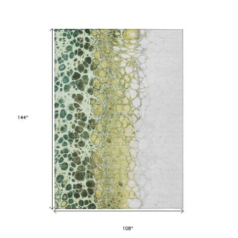 Homeroots 3' Stylish Green And Mint Abstract Washable Area Rug For Indoor And Outdoor Spaces, Durable Design 9' X 12' Polyester 582534