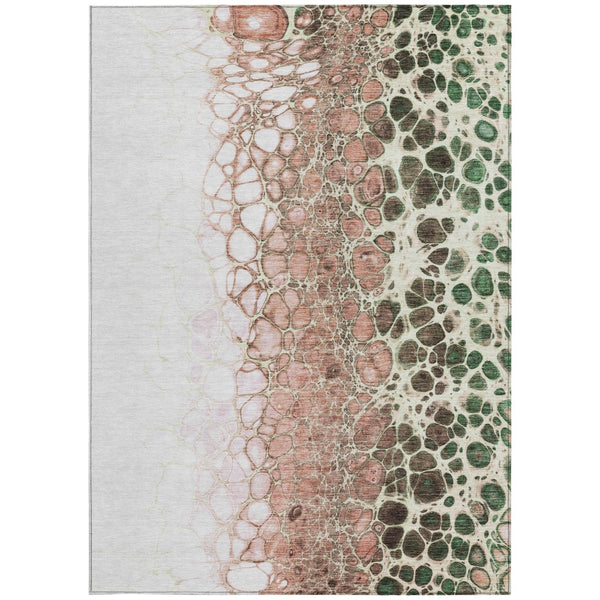 Homeroots 3' Stylish Green And Mint Abstract Washable Area Rug For Indoor And Outdoor Spaces, Durable Design 5' X 8' Polyester 582543