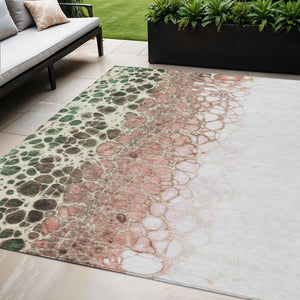 Homeroots 3' Stylish Green And Mint Abstract Washable Area Rug For Indoor And Outdoor Spaces, Durable Design 5' X 8' Polyester 582543