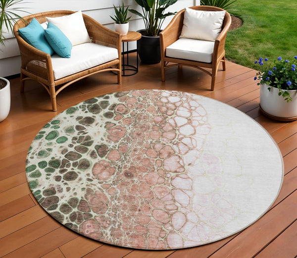 Homeroots 3' Stylish Green And Mint Abstract Washable Area Rug For Indoor And Outdoor Spaces, Durable Design 8' Round Polyester 582544