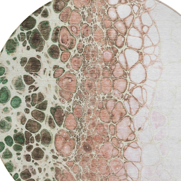 Homeroots 3' Stylish Green And Mint Abstract Washable Area Rug For Indoor And Outdoor Spaces, Durable Design 8' Round Polyester 582544