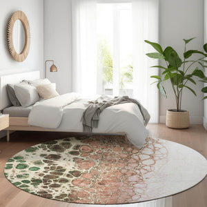 Homeroots 3' Stylish Green And Mint Abstract Washable Area Rug For Indoor And Outdoor Spaces, Durable Design 8' Round Polyester 582544