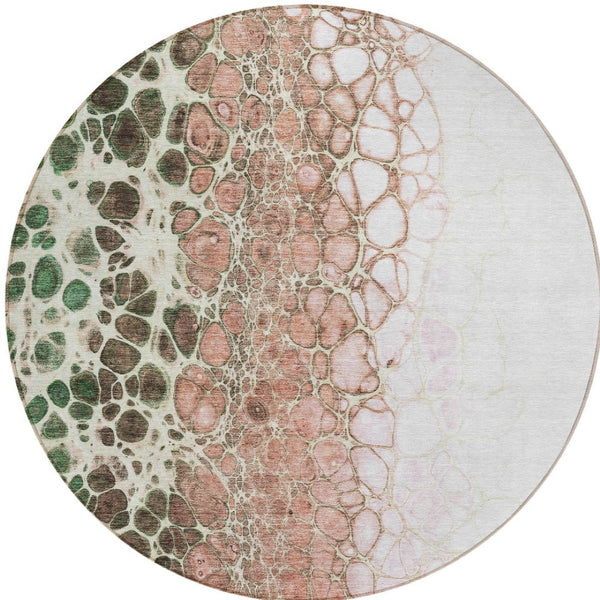 Homeroots 3' Stylish Green And Mint Abstract Washable Area Rug For Indoor And Outdoor Spaces, Durable Design 8' Round Polyester 582544