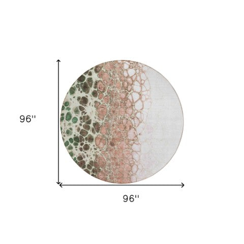 Homeroots 3' Stylish Green And Mint Abstract Washable Area Rug For Indoor And Outdoor Spaces, Durable Design 8' Round Polyester 582544